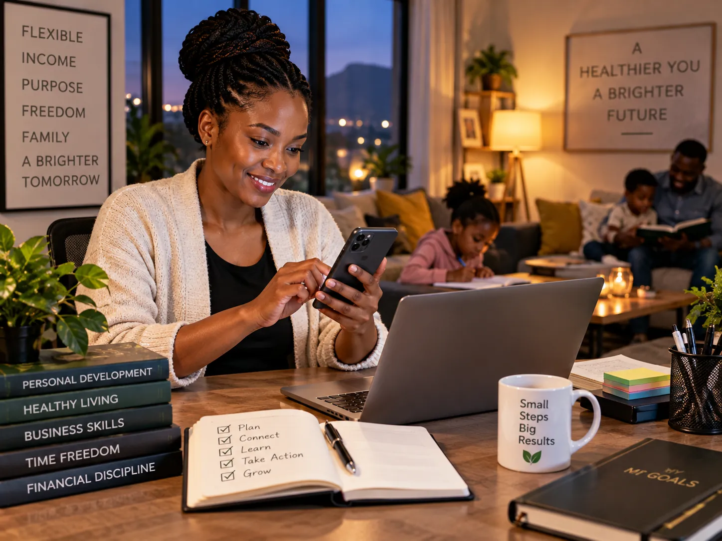 A person building a flexible business using a laptop and phone